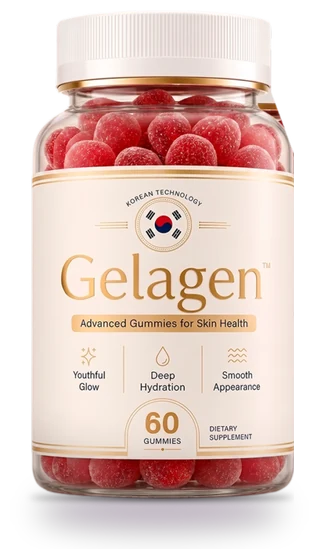 A bottle of Gelagen collagen gummies